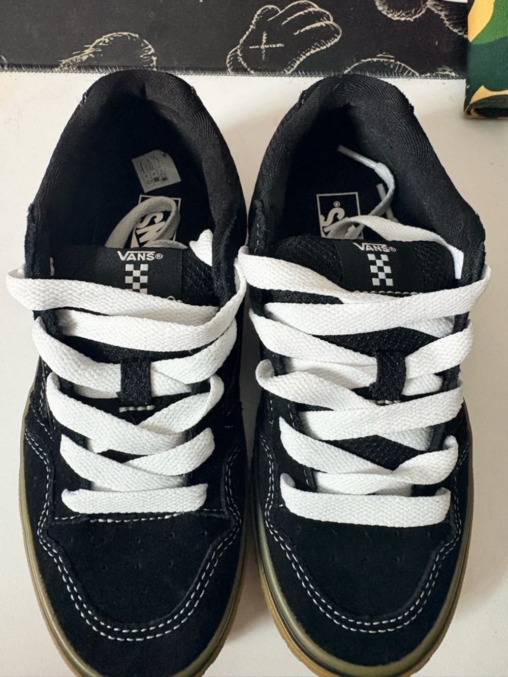 Vans Kids Black Suede Sneakers with White Laces